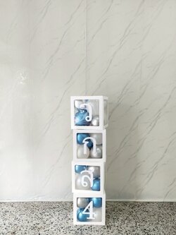 ลูกโป่งใช้ในโอกาศอื่นๆ กล่องใส ขนาด 12" ติดตัวอักษร 4 กล่อง พร้อมตกแต่ง สามารถเปลี่ยนสีลูกโป่ง/เปลี่ยนข้อความได้