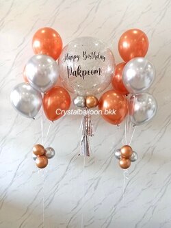 ลูกโป่ง วันเกิด Bubble ขนาด 24" กลิตเตอร์สีเงิน 1 ลูก พร้อม ช่อลูกโป่ง ช่อ 5 ลูก 2 ช่อ พร้อมตกแต่ง สามารถเปลี่ยนสีลูกโป่ง/เปลี่ยนข้อความ/เปลี่ยนขนาดได้