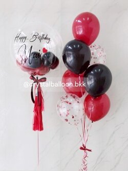ลูกโป่ง วันเกิด Bubble USA ขนาด 24" Theme แดง - ดำ พร้อม ช่อลูกโป่ง ช่อ 7 ลูก 1 ช่อ พร้อมตกแต่ง สามารถเปลี่ยนสีลูกโป่ง/เปลี่ยนข้อความได้