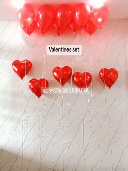 ลูกโป่ง Valentine's Day ฟอยล์หัวใจ ขนาด 18" ตั้งพื้น / วางเดี่ยว 5 ชิ้น พร้อมตกแต่ง ลูกโป่งลอยฝ้า 10 ลูก สามารถเปลี่ยนสีลูกโป่งได้