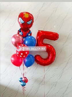 ลูกโป่ง วันเกิดเด็ก ช่อลูกโป่งฟอยล์ Spider Man ช่อ 7 ลูก 1 ช่อ พร้อม ฟอยล์ตัวเลข ขนาด 40" 1 ชิ้น Theme สีน้ำเงิน-แดงทึบ พร้อมตกแต่ง สามารถเปลี่ยนสีลูกโป่ง/เปลี่ยนสี-ฟอยล์ตัวเลข/เปลี่ยนฟอยล์ตกแต่งได้