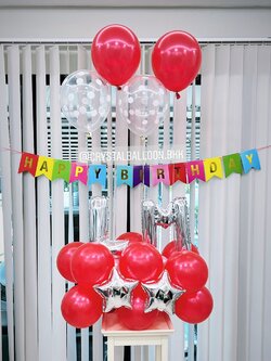 ลูกโป่ง วันเกิด Surprised ท้ายรถ Theme สีแดง พร้อม ตัวอักษร ขนาด 16" 2 ตัวอักษร,ลูกโป่ง 4 ลูก พร้อมตกแต่ง ป้ายธง Happy Birthday สามารถเปลี่ยนสีลูกโป่ง/เปลี่ยนสี-ฟอยล์ตัวอักษรได้