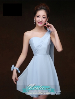 พร้อมเช่า ชุดราตรีสั้น สีฟ้าอ่อน ชุดเพื่อนเจ้าสาว Blue-001D