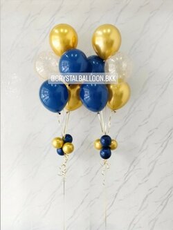 ลูกโป่ง วันเกิด ช่อลูกโป่ง ช่อ 5 ลูก 2 ช่อ Theme Dark Blue-ทองเข้มโครเมี่ยม พร้อมตกแต่ง สามารถเปลี่ยนสีลูกโป่งได้