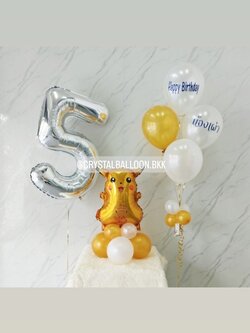 ลูกโป่ง วันเกิดเด็ก ฟอยล์ตัวเลข ขนาด 40" 1 ชิ้น พร้อม ฟอยล์ปิกาจู ตั้งฐาน 1 ชิ้น พร้อม ช่อลูกโป่ง ช่อ 5 ลูก 1 ช่อ พร้อมตกแต่ง สามารถเปลี่ยนสีลูกโป่ง/เปลี่ยนข้อความ/เปลี่ยนสี-ฟอยล์ตัวเลข-ฟอยล์ตกแต่งได้