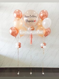 ลูกโป่ง วันเกิด Bubble ขนาด 24" กลิตเตอร์แชมเปญ พร้อม ช่อลูกโป่ง ช่อ 5 ลูก 2 ช่อ พร้อมตกแต่ง สามารถเปลี่ยนสีลูกโป่ง/เปลี่ยนข้อความ/เปลี่ยนขนาดได้