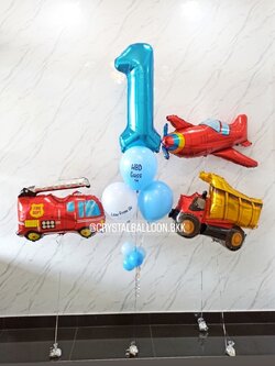 ลูกโป่ง วันเกิดเด็ก Theme รถ หลากหลาย พร้อม ช่อฟอยล์ตัวเลข ขนาด 40" 1 ช่อ พร้อมตกแต่ง ฟอยล์รถใหญ่ 2 ชิ้น,ฟอยล์เครื่องบิน 1 ชิ้น สามารถเปลี่ยนสีลูกโป่ง/เปลี่ยนข้อความ/เปลี่ยน Theme ได้