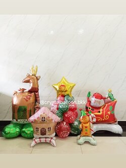 ต้นลูกโป่ง Christmas ฟอยล์ดาว ขนาด 18" 1 ต้น สูง 60 ซม. พร้อม ฟอยล์กวาง 1 ชิ้น,ฟอยล์แซนต้า 1 ชิ้น,ฟอยล์บ้าน 1 ชิ้น,ฟอยล์ตุ๊กตาขนมผิง 1 ชิ้น พร้อมตกแต่ง สามารถเปลี่ยนสีลูกโป่ง/เปลี่ยนข้อความ/เปล