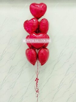 ลูกโป่ง Anniversary ช่อลูกโป่งฟอยล์หัวใจ ขนาด 18" สีแดง ช่อ 9 ลูก 1 ช่อ พร้อมตกแต่ง สามารถเปลี่ยนสี-ฟอยล์ตกแต่งได้