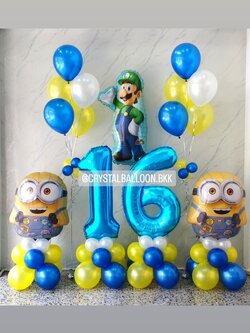 ลูกโป่ง วันเกิดเด็ก ฟอยล์มาริโอ้ 1 ชิ้น พร้อม ฟอยล์มินเนี่ยน ตั้งฐาน 2 ชิ้น,ฟอยล์ตัวเลข ขนาด 40" ตั้งฐาน 2 ชิ้น,ช่อลูกโป่ง ช่อ 5 ลูก 2 ช่อ พร้อมตกแต่ง สามารถเปลี่ยนสีลูกโป่ง/เปลี่ยนสี-ฟอยล์ตัวเลข/เปลี่ยนฟอยล์ตกแต่งได้