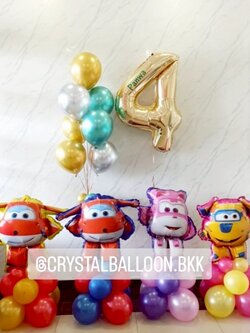 ลูกโป่ง วันเกิดเด็ก ฟอยล์โรโบคาร์ โพลิตั้งฐาน 4 ชิ้น ,ลูกโป่งช่อ 7ลูก 1 ช่อ พร้อมฟอยล์ตัวเลขเป่าลอย 40" 1 ชิ้น พร้อมตกแต่ง สามารถเปลี่ยนฟอยล์ตกแต่งได้