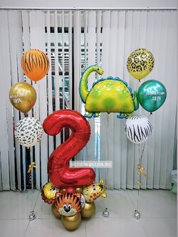 ลูกโป่ง วันเกิดเด็ก ฟอยล์ตัวเลข ขนาด 40" ตั้งฐาน 1 ชิ้น พร้อม ฟอยล์ไดโนเสาร์ 1 ชิ้น พร้อม ช่อลูกโป่งแฟนซี ช่อ 3 ลูก 2 ช่อ พร้อมตกเเต่ง สามารถเปลี่ยนสีลูกโป่ง/เปลี่ยนข้อความ/เปลี่ยนสี-ฟอยล์ตัวเลข/เปลี่ยนฟอยล์ตกแต่งได้