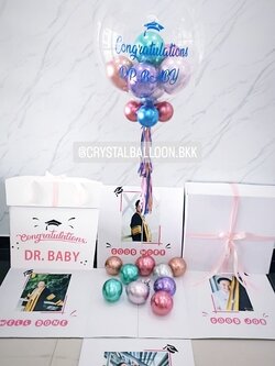 Surprise Box กล่องเซอร์ไพรส์ แสดงความยินดี Bubble USA 24'' พร้อมตกแต่ง สามารถใส่รูปได้ 4 ใบ สามารถเปลี่ยนสีลูกโป่ง/เปลี่ยนข้อความได้