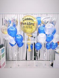 ลูกโป่ง งานแต่ง Bubble ขนาด 24" พร้อม ช่อลูกโป่งฟอยล์หัวใจ ขนาด 18" 4 ช่อ,ช่อลูกโป่ง ช่อ 5 ลูก 2 ช่อ,ลูกโป่งใส ใส่กลิตเตอร์ พร้อมตกเเต่ง สามารถเปลี่ยนสีลูกโป่ง/เปลี่ยนข้อความ/เปลี่ยนขนาดได้