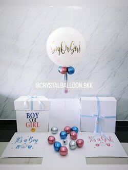 Surprise Box กล่องทายเพศ ลูกโป่งยาง ขนาด 24'' Theme สีน้ำเงิน-ชมพู พร้อมตกแต่ง สามารถใส่รูปได้ 4 รูป สามารถเปล่นสีลูกโป่ง/เปลี่ยนข้อความได้ค่ะ