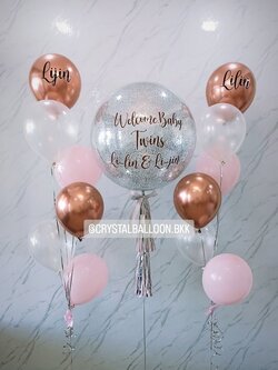 ลูกโป่ง Welcome Baby Girl Bubble ขนาด 24" พร้อมตกแต่ง ช่อลูกโป่ง 6 ลูก 2 ช่อ สามารถเปลี่ยนสีลูกโป่ง/เปลี่ยนข้อความ/เปลี่ยนขนาดได้