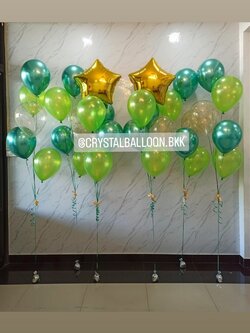ลูกโป่ง เปิดงาน ช่อลูกโป่งฟอยล์ดาว ขนาด 24" ช่อ 6 ลูก 2 ช่อ Theme เขียว-ทอง พร้อมตกแต่ง ช่อลูกโป่ง 5 ลูก 4 ช่อ,ลูกโป่งใส ใส่กลิตเตอร์ สามารถเปลี่ยนสีลูกโป่ง/เปลี่ยนสี-ฟอยล์ตกแต่งได้