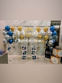 ลูกโป่ง เปิดร้าน Bubble ขนาด 24" สีทอง พร้อม ช่อลูกโป่งโครเมี่ยม 7 ลูก 6 ช่อ,ลูกโป่งใส ใส่กลิตเตอร์ พร้อมตกแต่ง กล่องใส ติดตัวอักษร 6 ตัวอักษร สามารถเปลี่ยนสีลูกโป่ง/เปลี่ยนข้อความ/เปลี่ยนขนาดได้