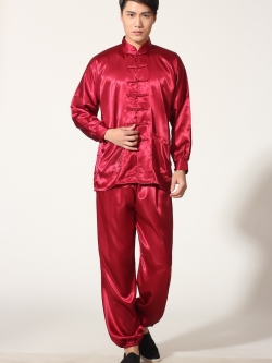 Pre-order ชุดจีนชาย แขนยาว ผ้าแพร สีแดง