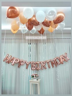 ลูกโป่ง วันเกิด ฟอยล์ HAPPY BIRTHDAY 13 ตัว ตัวอักษรสีโรสโกล พร้อม ลูกโป่งลอยฝ้า 20 ลูก,ลูกโป่งใส ใส่กลิตเตอร์ พร้อมตกเเต่ง สามารถเปลี่ยนสีลูกโป่ง/สีตัวอักษร HBD ได้