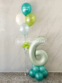 ลูกโป่ง วันเกิดเด็ก ช่อลูกโป่ง 4 ลูก 1 ช่อ พร้อม ฟอยล์ตัวเลข ขนาด 40" ตั้งฐาน 1 ชิ้น ธีมสีเขียว พร้อมตกแต่ง สามารถเปลี่ยนสีลูกโป่ง/เปลี่ยนสี-ฟอยล์ตัวเลขได้