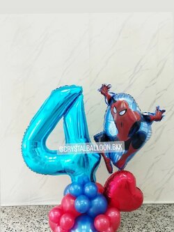 ลูกโป่ง วันเกิดเด็ก ฟอยล์ตัวเลข ขนาด 40" ตั้งฐานคู่ พร้อม ฟอยล์ Spider Man 1 ชิ้น,ฟอยล์หัวใจ ขนาด 18" 1 ชิ้น พร้อมตกแต่ง สามารถเปลี่ยนสีลูกโป่ง/เปลี่ยนสี-ฟอยล์ตัวเลข/เปลี่ยนฟอยล์ตกแต่งได้
