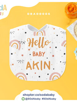 ผ้าซับน้ำลาย ลาย Hello Baby📌ใส่ชื่อได้ รหัส DBA00006 #SOdAbaby