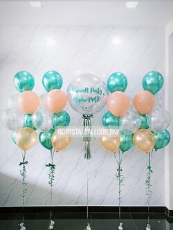 ลูกโป่ง อำลา Bubble ขนาด 24" สีเงิน พร้อม ช่อลูกโป่ง ช่อ 7 ลูก 4 ช่อ,ลูกโป่งใส ใส่กลิตเตอร์ พร้อมตกเเต่ง สามารถเปลี่ยนสีลูกโป่ง/เปลี่ยนข้อความ/เปลี่ยนขนาดได้