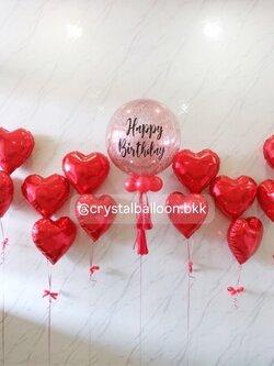 ลูกโป่ง Valentine's Day Bubble ขนาด 24" กลิตเตอร์สีแดง พร้อม ฟอยล์หัวใจ ขนาด 18" ช่อ 2 ชิ้น 6 ช่อ พร้อมตกแต่ง สามารถเปลี่ยนสี-ฟอยล์ตกแต่งได้