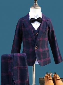 Pre-order ชุดสูทเด็กชาย สีม่วงลายตาราง แบบเท่น่ารัก