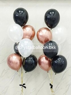 ลูกโป่ง ตกแต่งโอกาสพิเศษต่างๆ ช่อลูกโป่ง ช่อ 7 ลูก 2 ช่อ สีดำ/ขาวมุก/โรสโกลด์โครเมี่ยม พร้อมตกแต่ง สามารถเปลี่ยนสีลูกโป่งได้