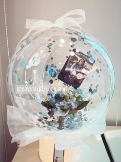 Flower Balloon Bubble ขนาด 18" ดอกไม้ Theme สีฟ้า กล่องไฟ เกาหลี น่ารัก น่ารัก พร้อมตกแต่ง สามารถใส่รูปได้ 1 ใบ สามารถเปลี่ยนข้อความ/เปลี่ยนสีได้
