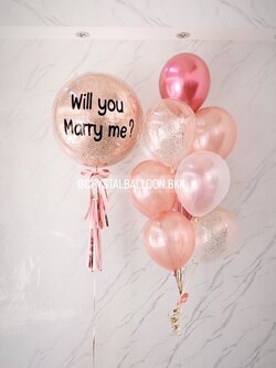 ลูกโป่ง Will You Marry Me? Bubble ขนาด 24" พร้อมตกแต่ง ช่อลูกโป่ง 9 ลูก 1 ช่อ,ลูกโป่งใส ใส่กลิตเตอร์ สามารถเปลี่ยนสีลูกโป่ง/เปลี่ยนข้อความ/เปลี่ยนขนาดได้