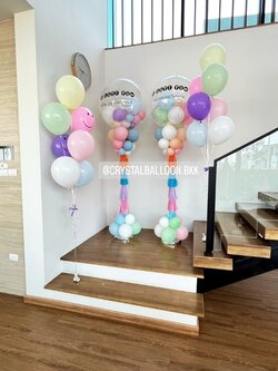 เสาลูกโป่ง เปิดงาน Bubble ขนาด 36" Theme พาสเทล 2 เสา พร้อมตกแต่ง ช่อลูกโป่ง 7 ลูก 2 ช่อ,ลูกโป่งยิ้ม 2 ลูก สามารถเปลี่ยนสีลูกโป่ง/เปลี่ยนข้อความได้