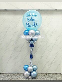 เสาลูกโป่ง Welcome Baby Bubble ขนาด 36" กลิตเตอร์สีฟ้า 1 เสา พร้อมตกแต่ง สามารถเปลี่ยนสีลูกโป่ง/เปลี่ยนข้อความได้