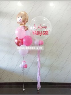 ลูกโป่ง Welcome Baby Bubble ขนาด 36" กลิตเตอร์สีขาวมุก พร้อม ช่อลูกโป่งฟอยล์เด็ก ช่อ 7 ลูก 1 ช่อ พร้อมตกแต่ง สามารถเปลี่ยนสีลูกโป่ง/เปลี่ยนข้อความ/เปลี่ยนขนาด/เปลี่ยนฟอยล์ตกแต่งได้