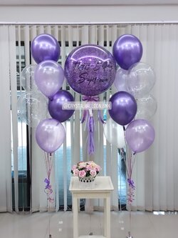 ลูกโป่ง วันเกิด Bubble ขนาด 24" Theme สีม่วง พร้อม ช่อลูกโป่ง ช่อ 7 ลูก 2 ช่อ,ลูกโป่งใส ใส่กลิตเตอร์ พร้อมตกเเต่ง สามารถเปลี่ยนสีลูกโป่ง/เปลี่ยนข้อความ/เปลี่ยนขนาดได้
