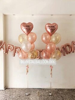 ลูกโป่ง วันเกิด ช่อลูกโป่งฟอยล์หัวใจ ขนาด 18" ช่อ 7 ลูก 2 ช่อ พร้อมตกแต่ง ฟอยล์อักษร ขนาด 16" Happy Birthday 1 ชิ้น สามารถเปลี่ยนสีลูกโป่ง/เปลี่ยนสี-ฟอยล์ตกแต่งได้