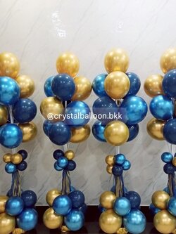 เสาช่อลูกโป่ง เปิดงาน เสาช่อลูกโป่ง ช่อ 10 ลูก 4 เสา Theme น้ำเงิน - เงิน พร้อมตกแต่ง สามารถเปลี่ยนสีลูกโป่งได้