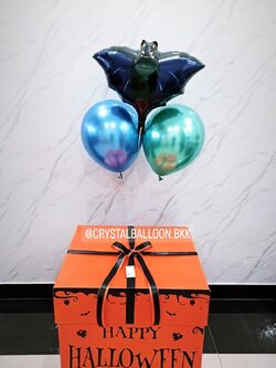 กล่องของขวัญ Halloween Surprise Box กล่องส้ม พร้อมตกแต่ง ฟอยล์ 1 ชิ้น,ลูกโป่ง 2 ลูก สามารถเปลี่ยนสีลูกโป่ง/เปลี่ยนฟอยล์ตกแต่งได้
