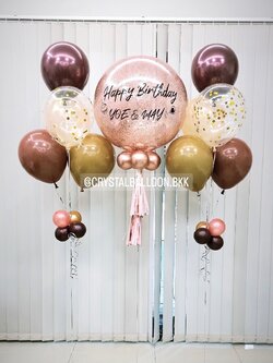 ลูกโป่ง วันเกิด Bubble ขนาด 24" พร้อม ช่อลูกโป่ง ช่อ 5 ลูก 2 ช่อ สีโครเมี่ยม ลูกโป่งใส ใส่กลิตเตอร์ พร้อมตกเเต่ง สามารถเปลี่ยนสีลูกโป่ง/เปลี่ยนข้อความ/เปลี่ยนขนาดได้