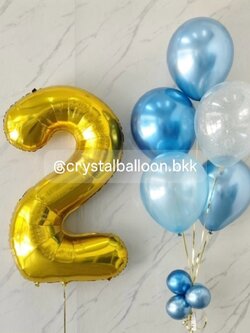 ลูกโป่ง วันเกิดเด็ก ฟอยล์ตัวเลข ขนาด 40" เป่าลอยตั้งฐาน สีทอง 1 ชิ้น,ลูกโป่งช่อ 5 ลูก 1 ช่อ โทนสีฟ้า พร้อมตกแต่ง สามารถเปลี่ยนสีลูกโป่ง/เปลี่ยนข้อความได้
