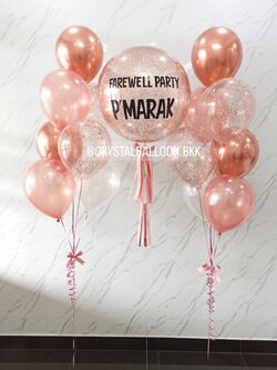 ลูกโป่ง อำลา Bubble ขนาด 24" Theme สีโรสโกล พร้อม ช่อลูกโป่ง ช่อ 7 ลูก 2 ช่อ,ลูกโป่งใส ใส่กลิตเตอร์ พร้อมตกเเต่ง สามารถเปลี่ยนสีลูกโป่ง/เปลี่ยนข้อความ/เปลี่ยนขนาดได้