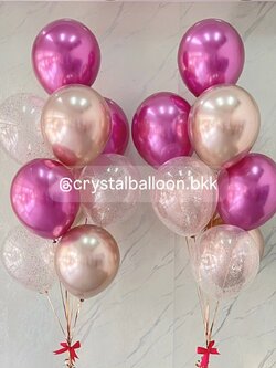 ลูกโป่ง แสดงความยินดี ช่อลูกโป่งโครเมี่ยม ช่อ 9 ลูก 2 ช่อ,สีแชมเปญโครเมี่ยม/พิ้งค์พาวเดอร์โครเมี่ยม/ลูกโป่งใส ใส่กลิตเตอร์ พร้อมตกแต่ง สามารถเปลี่ยนสีลูกโป่ง/เปลี่ยนข้อความ/เปลี่ยนขนาดได้