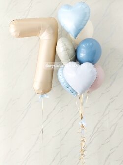 ลูกโป่ง วันเกิดเด็ก ช่อลูกโป่ง ช่อ 7 ลูก 1 ช่อ พร้อม ฟอยล์หัวใจ ขนาด 18" 4 ชิ้น,ลูกโป่ง 12" 3 ลูก พร้อมฟอยล์ตัวเลข ขนาด 40" 1 ชิ้น พร้อมตกแต่ง สามารถเปลี่ยนสีลูกโป่ง/เปลี่ยนข้อความ/เปลี่ยนฟอยล์ตกแต่งได้