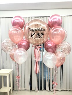 ลูกโป่ง วันเกิด Bubble ขนาด 24" สีโรสโกล พร้อม ช่อลูกโป่ง 7 ลูก 2 ช่อ,ลูกโป่งใส ใส่กลิตเตอร์ พร้อมตกแต่ง สามารถเปลี่ยนสีลูกโป่ง/เปลี่ยนข้อความ/เปลี่ยนขนาดได้
