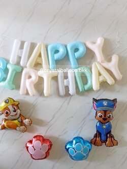 ลูกโป่ง วันเกิดเด็ก ฟอยล์ตัวอักษร ติดผนัง ฟอยล์ Happy Birthday ขนาด 16" สีพาสเทล 1 ชิ้น พร้อม ฟอยล์ Paw Patrol 4 ชิ้น พร้อมตกแต่ง สามารถเปลี่ยนสี-ฟอยล์ตัวอักษร/เปลี่ยนสี-ฟอยล์ตัวเลขได้