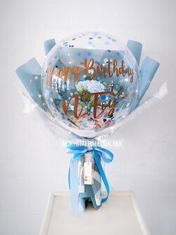 Flower Balloon วันเกิด ดอกกุหลาบประดิษฐ์ 1 ดอก Bubble ขนาด 18" พร้อมตกแต่ง ไฟประดับ,สามารถใส่เงินได้ 30 ใบ สามารถเปลี่ยนข้อความ/เปลี่ยนสีได้