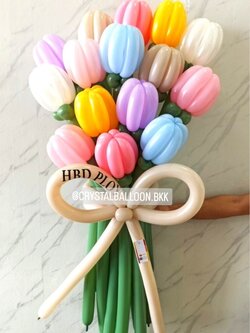 สั่ง Flower Balloon Tulip Big Bouquet ช่อ 15 ดอก โทนพาสเทล พร้อมตกแต่ง สามารถเปลี่ยนสีลูกโป่งได้