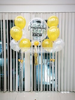 ลูกโป่ง รับปริญญา Bubble ขนาด 24" พร้อม ช่อลูกโป่ง ช่อ 5 ลูก 2 ช่อ พร้อมตกเเต่ง สามารถเปลี่ยนสีลูกโป่ง/เปลี่ยนข้อความ/เปลี่ยนขนาดได้